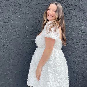 Precious Passion White Floral Puff Sleeve Babydoll Dress - XL